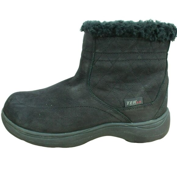 LL Bean Black Leather Waterproof Shearling Lined Winter Boots Size 6.5 M - Picture 1 of 9